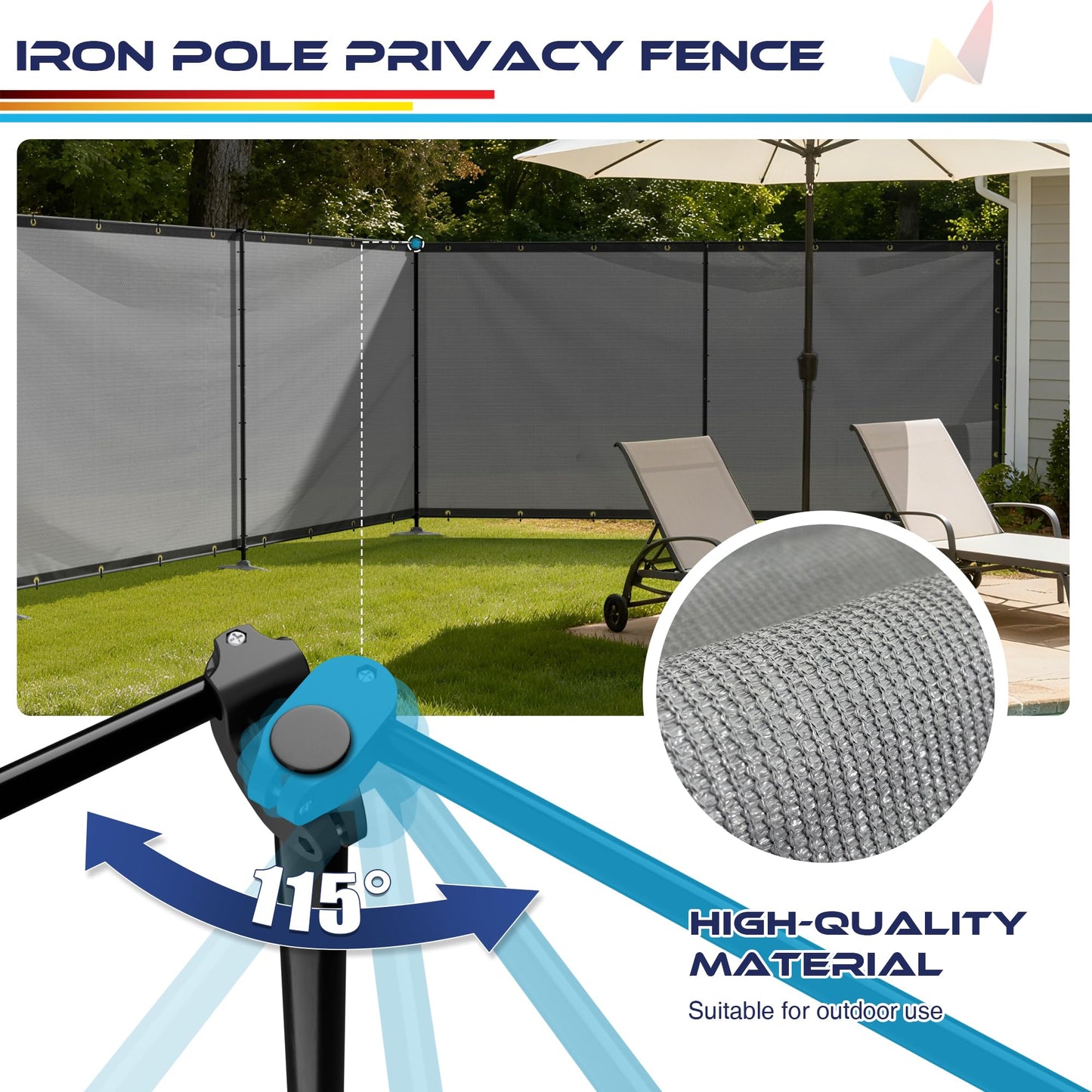 Windscreen4less Outdoor Privacy Fence Screen, 5'x24' Freestanding Privacy Fencing Set with Iron Poles and Ground Spikes, UV Resistant Mesh Cover Garden Pet Fencing for Backyard Patio Pool, Light Gray