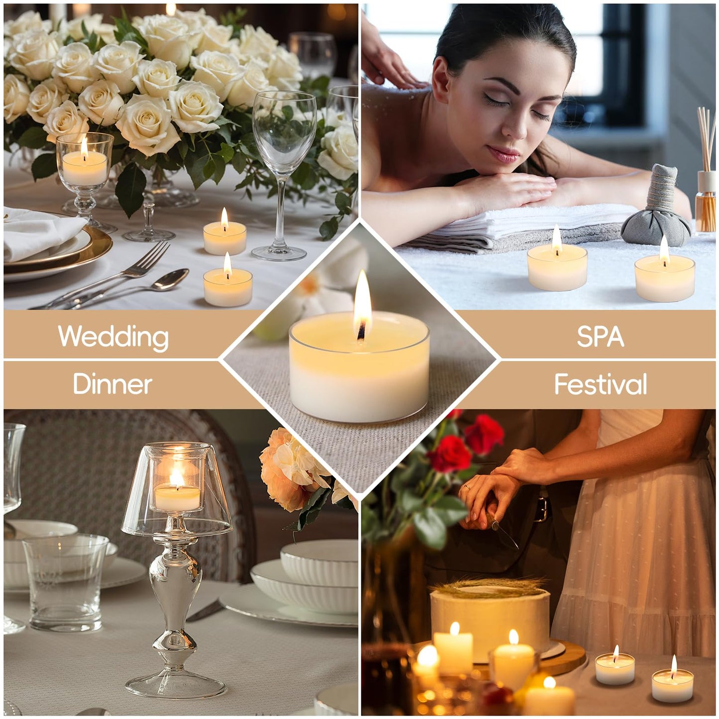 Soy Tealight Candles 120 Pack, 6 Hours Long Burning Tealights Candles Bulk, Natural Soy Wax Tea Light Candle Paraffin-Free, Unscented Small Tea Candle for Emergency,Dinner