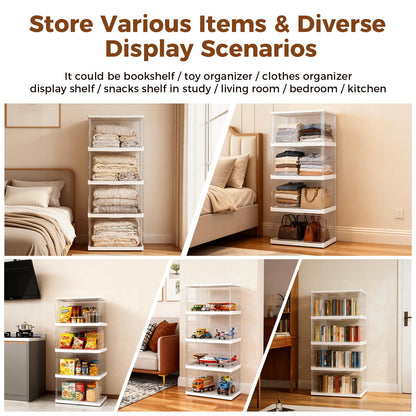 XOS 198QT Ultra Large Storage Bins Closet Organizer and Storage Foldable & Collapsible Containers Drawers Organizer Bookshelf Bookcase Cabinet Display Case 4-Tier Plastic with Lids for Bedroom