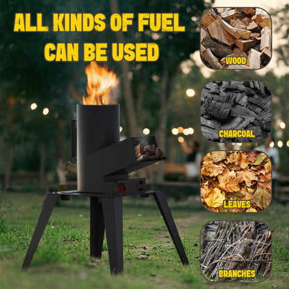 ONLYFIRE GRILLS 3-in-1 Camp Rocket Stove Kit with BBQ Grate, Griddle, Pot Rack, Portable Wood Burning Stove with Detachable Stand, Camping Gear for Outdoor Cooking Patio Barbecue RV Tailgating, GS345