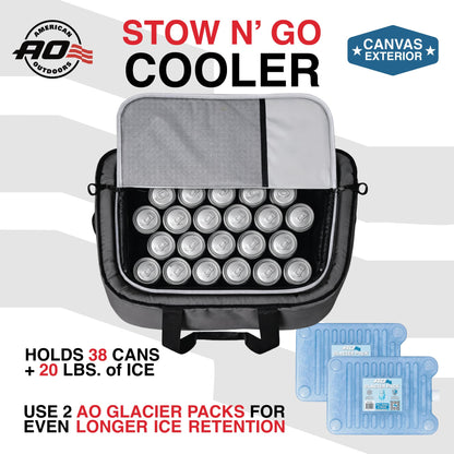 AO Coolers Stow-N-Go Canvas Soft-Sided Cooler, Low Profile and Leak Proof, Insulated for 24-Hour Cold, Smoke, 38-Can