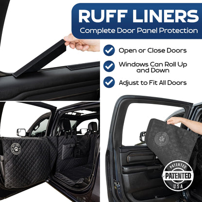 Ruff Liners XL Floor Cover with Door Protection, Black – As Seen on Shark Tank – Fits Full Size Crew Cab Trucks with Fold Up Seats, Waterproof & Machine Washable – Sturdy XL Dog Hammock for Truck