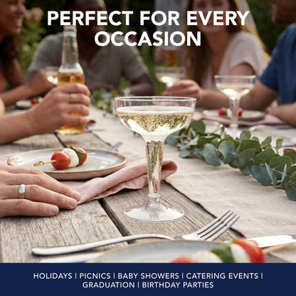Party Essentials Disposable Hard Plastic Two Piece 4 oz. Toasting Cocktail Cups, 50-Count, Clear Champagne Glasses