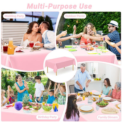 4 PCS Plastic Table Cloth Disposable, 54 x 108 Inches Pink Tablecloth, Plastic Table Cover Rectangle Tablecloth for Baby Shower Decorations and Wedding Party, Tablecloths of Leakproof Home Essentials