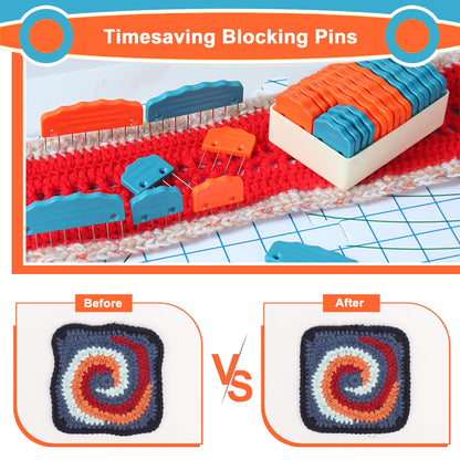 20pcs Knit Blocking Pin Kit, Knit Blockers Combs for Crochet Knitting Blocking Board Mats, Knit Blocking Pins for Crochet Projects Sewing Lace Needlework Projects Tool (Orange Blue)