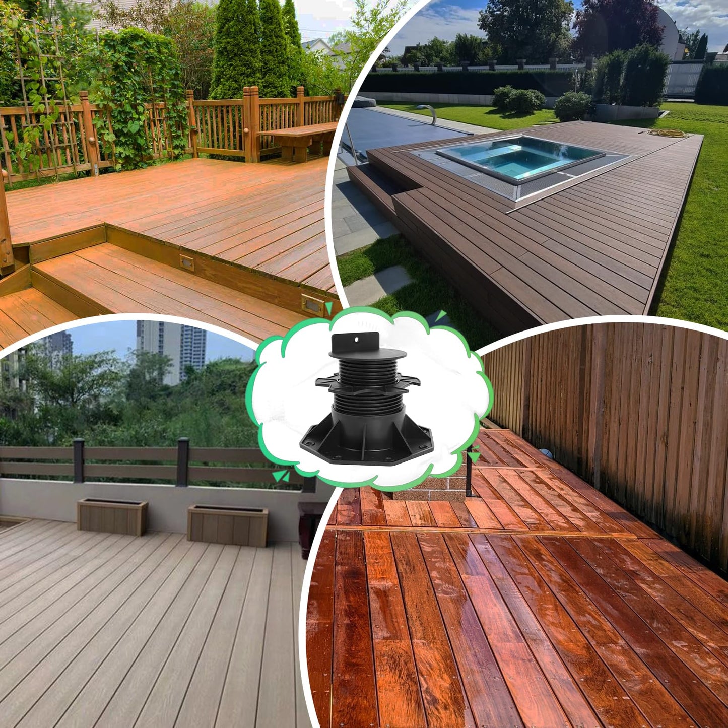 24Pack Adjustable Deck Support Pedestal, Deck Foundation Support Base for Floating Deck Platform, Deck Blocks Adjustable Deck Plastic Supports Pedestal Paver 2-3/8" to 5-1/2" by MCCKLE