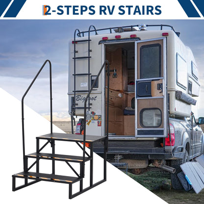 EliteEdge RV Steps with Handrails, 3 Step RV Stairs 660 Lbs Load Capacity,Portable Stairs Steps Steel Travel Trailers Ladder Step Ladder with Anti-Slip Panel, Mobile Home Stairs for Travel Trailers