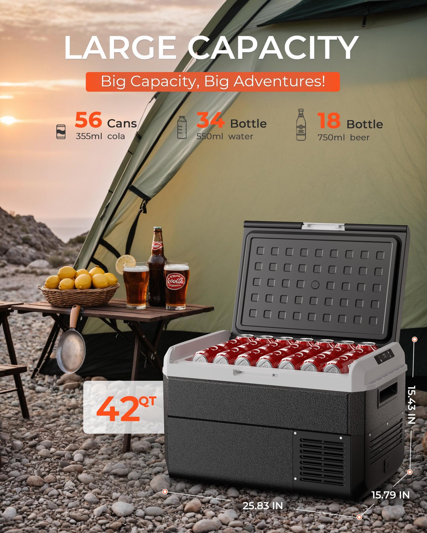 EKOJUCE 12 Volt Refrigerator, 43 Quart Electric Cooler, Car Fridge 12V/24V DC 100~240V AC, Portable Freezer -4℉~68℉, APP Control, Portable 12V Refrigerator Fridge for Truck, RV, Camping,Travel