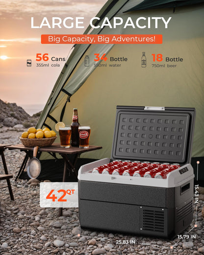 EKOJUCE 12 Volt Refrigerator, 43 Quart Electric Cooler, Car Fridge 12V/24V DC 100~240V AC, Portable Freezer -4℉~68℉, APP Control, Portable 12V Refrigerator Fridge for Truck, RV, Camping,Travel