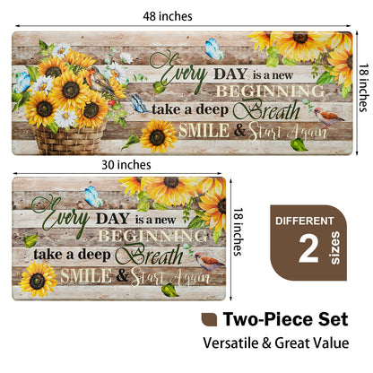 Likiyol Sunflower Kitchen Rugs Set of 2 Farmhouse Kitchen Mats for Floor Anti Fatigue Mats for Kitchen Floor, Butterfly Floral Kitchen Rugs Non Slip Washable Kitchen Floor Mats, 18''x 30''+18''x 48''