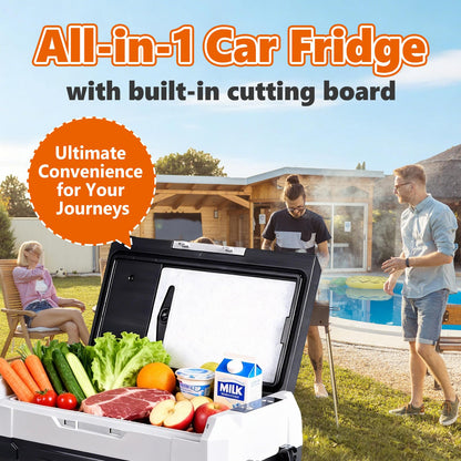 OLIXIS Portable Car Refrigerator, 53QT Dual-Zone Electric Cooler for Vehicles with Wheels & Cutting Board, -4℉-68℉ Freezer Smart Control via Bluetooth, Battery Protection, 12/24V DC & 100-240V AC