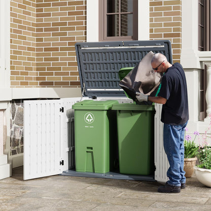 Outdoor Storage Cabinet, 34 Cu ft Outdoor Trash Can Storage Waterproof, Outdoor Resin Storage Cabinet for Patio Tools, Lawn Mower, Garbage Cans