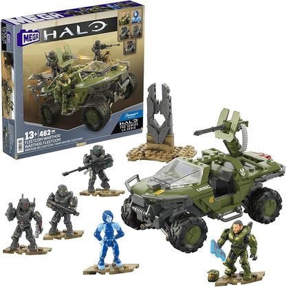 MEGA Halo The Series Vehicle Building Toys Set FLEETCOM Warthog ATV with 469 Pieces 5 Micro Action Figures Poseable Articulation Kids and Fans (Amazon Exclusive)