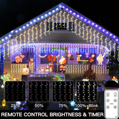 suddus Christmas Icicle Lights for Outside with 24 Drops, 23.6ft 240 Led Hanging String Lights Outdoor Waterproof, Plug in Connectable Christmas Twinkle Lights for House, Roof, Railing, Wedding Party