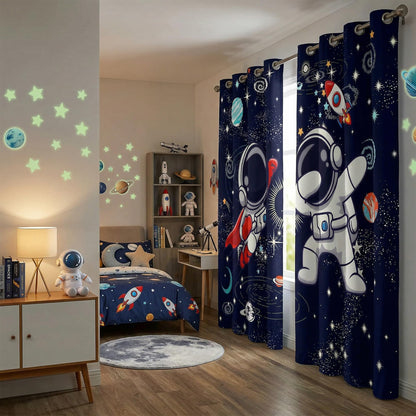 Space Curtains for Boys Room – Astronaut Themed Blackout Grommet Drapes, Thermal Insulated Outer Space Curtains Panels for Kids Bedroom, 42 x 45 Inch