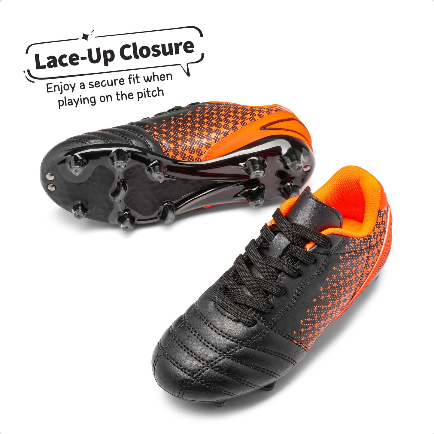 DREAM PAIRS Boys Girls Outdoor Sport Football Shoes Soccer Cleats for Little/Big Kid,Size 2 Little Kid,Black/Orange,SUPERFLIGHT-1K
