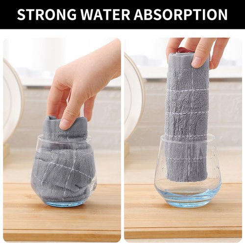 Homaxy 100% Cotton Terry Kitchen Towels(Light Grey, 13 x 28 Inches), Checkered Designed, Soft and Super Absorbent Dish Towels, 4 Pack