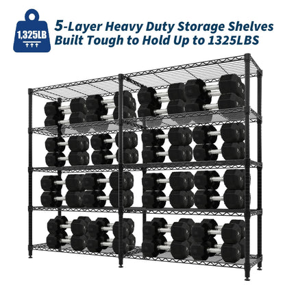 Garvee 71"Wide Storage Shelves Metal Shelving Units 5 Tier, Wire Shelving Rack 1325LBS Heavy Duty Adjustable for Storage, 71"W x 15.8"D x 70.5"H Standing Shelf Unit, for Kitchen Garage Pantry Basement