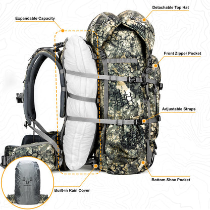 MOXULE Pro 5000 Camo Frame Backpack - Meat Hauler Pack with Rain Cover for Outdoor