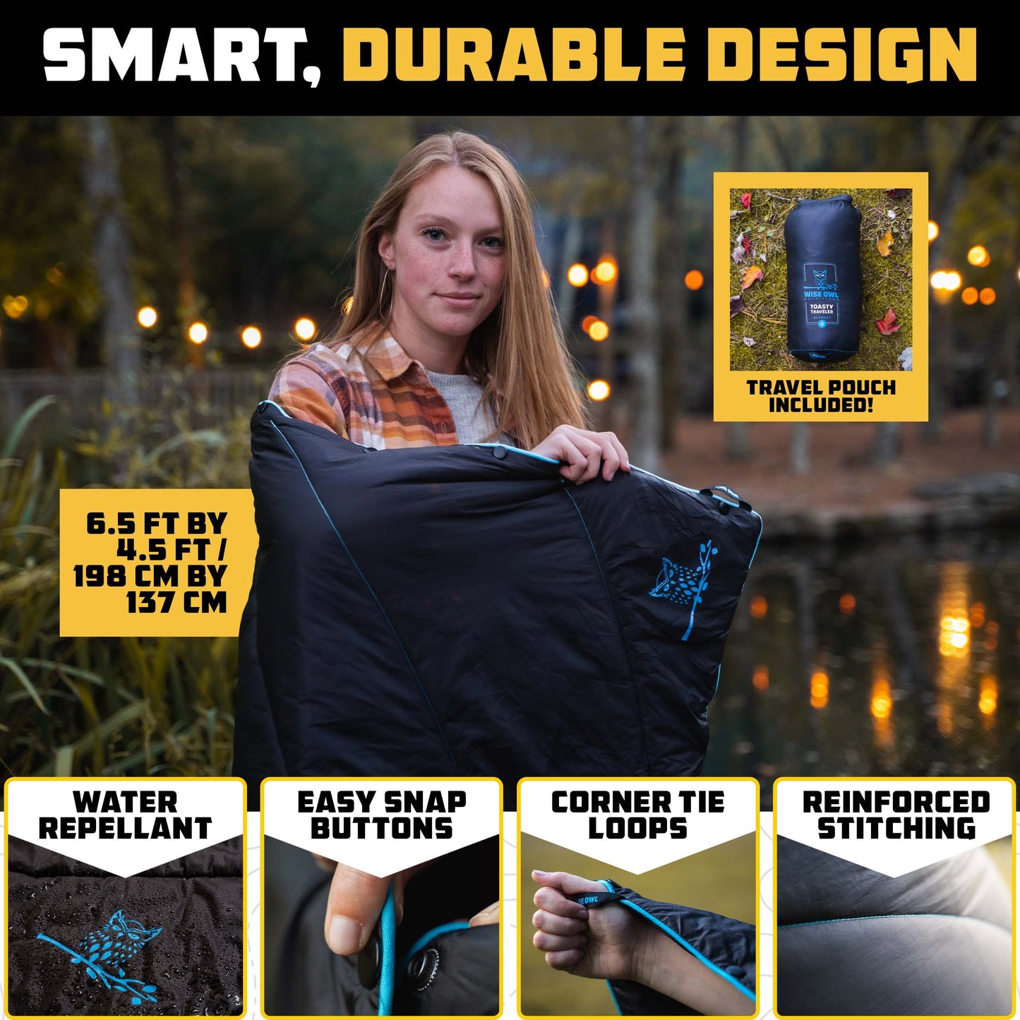 Wise Owl Outfitters Black Hammock with Pillow & Blanket - 400 lbs Capacity, 16 oz Weight, Waterproof Camping Accessories