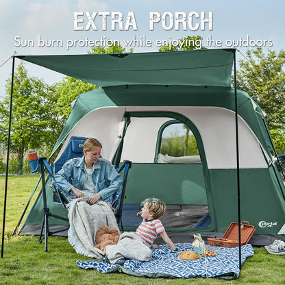 Portal 6 Person Cabin Tent for Camping with Porch, Family Waterproof Camping Tent with Rainfly and Carry Bag, 76" Tall Outdoor Tents for Camping