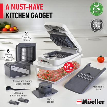 Mueller Vegetable Chopper - 10-in-1 Mandoline Slicer with 8 Blades & Container for Effortless Food Prep