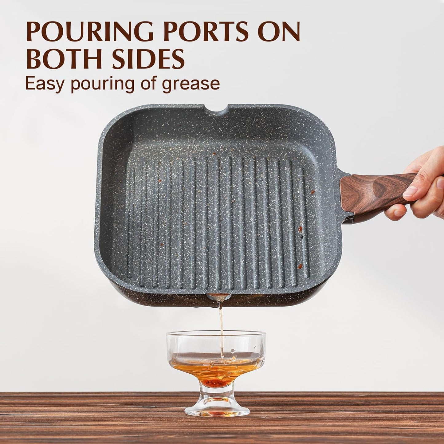 SENSARTE Nonstick Grill Pan - Versatile 9.5 Inch Griddle with Pour Spouts for Indoor & Outdoor Cooking
