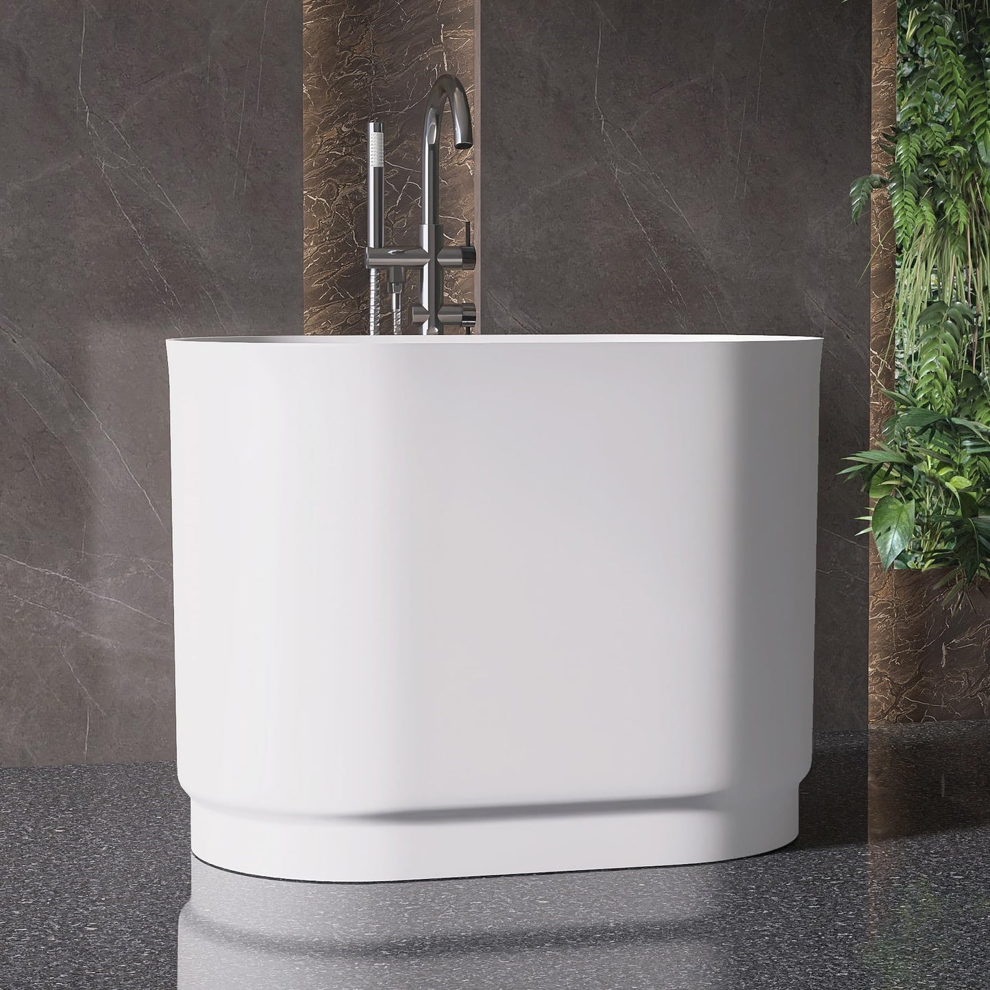 MEDUNJESS 39" Stone Resin Janpanese Soaking Tub, Freestanding Deep Soaking Bathtub with Seat Desgin,Toe-tap Chrome Right Drain, Slotted Overflow, cUPC Certified, in Matte White