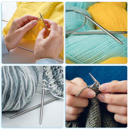 Aeelike Circular Knitting Needles Set, Stainless Steel Knitting Needles Round Knitting Needle Set (100 cm), 9 Pack Long Knitting Needles for Blankets Scarves Sweaters, Great for Beginners