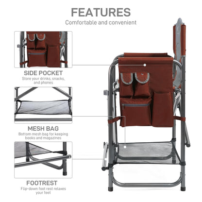 EVER ADVANCED Medium Tall Directors Chair Foldable Makeup Artist Chair Bar Height with Side Table Cup Holder and Pocket Footrest, Supports 400LBS (Red Brown, Seat Height: 23.2 inches)