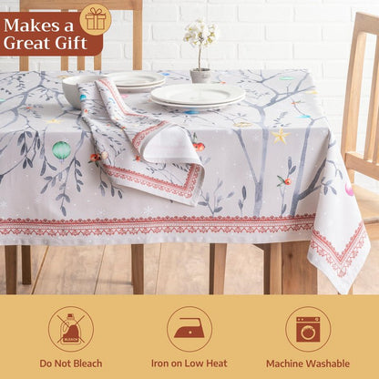 Maison d' Hermine Table Cloth Rectangle Table 100% Cotton 70 x 90 Inches Fall Tablecloth Reusable Everyday Use for Thanksgiving Christmas Decorations Dining Farmhouse Party (Fairy Christmas)