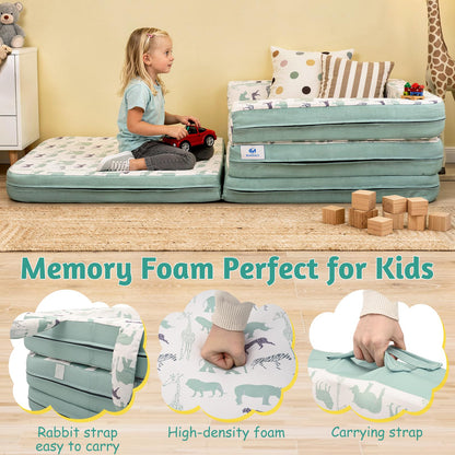 BLENNACY Toddler Travel Bed,Bunny-Shaped 3-in-1 Foldable Toddler Bed for Kids, Portable Toddler Cot with Washable Covers Soft Foam Raised Bumper for Naps,Lounger,and Little Sofa