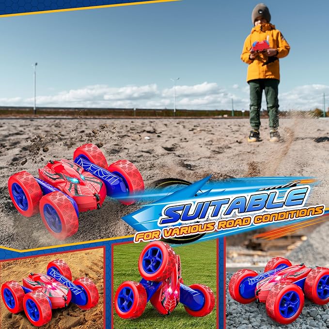 Remote Control CarDouble Sided 360° Rotating 4WD RC Cars Toys for 3-12 Year Old Boys 2.4GHz Electric Rechargeable Race Stunt Birthday Halloween Christmas Easter Toys for Boys 4-6 3-4