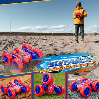 RC Cars Toys for 3 4 5 6 7 8 9 10 Year Old BoysDouble Sided 360° Flip 4WD Remote Control Car 2.4GHz Electric Rechargeable Toys for Ages 4-6 5-7 for Birthday Christmas Basket Stuffers