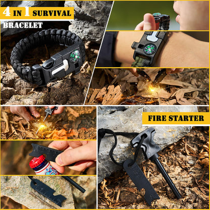 Survival First Aid Kit,99PCS Professional Survival Gear Large Hiking Backpack with Emergency Equipment Outdoor Adventure Accessories,Gift for Men Father - (Camo-Brown)