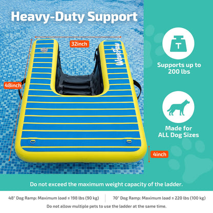 Swonder Inflatable Dog Ramp for Pool, Boat & Dock - Floating Pet Water Ladder with Full Non-Slip EVA Pad & Weight Bags - Stable Portable Dog Dock