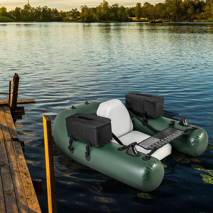 Goplus Inflatable Float Tube, Fishing Belly Boat with Fish Ruler, 2 Detachable Storage Bags, Pump, Carry Bag, PVC Fish Boat w/Reinforced Drop Stitch Core for Rivers Lakes Angling, 352LBS Load Capacity
