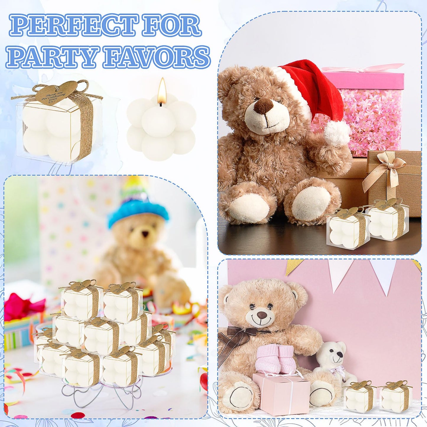 30 Sets Mini Bubble Candles Wedding Favors for Guests, 1.57" Soy Wax Candle Thank You Gifts with Cards, Dried Flowers & Clear Gift Boxes for Bridal Shower Baptism Baby Shower (Ivory)