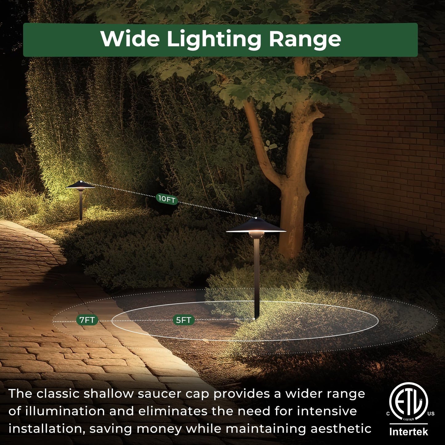 Gardencoin Low Voltage Pathway Lights (8.5'' Shade, 21.5'' Tall)，12V Outdoor LED Landscape Path Lights Wired, Aluminum Pathway Lighting with 3W 2700K Replaceable Bulb for Walkway Garden Yard, 6 Pack