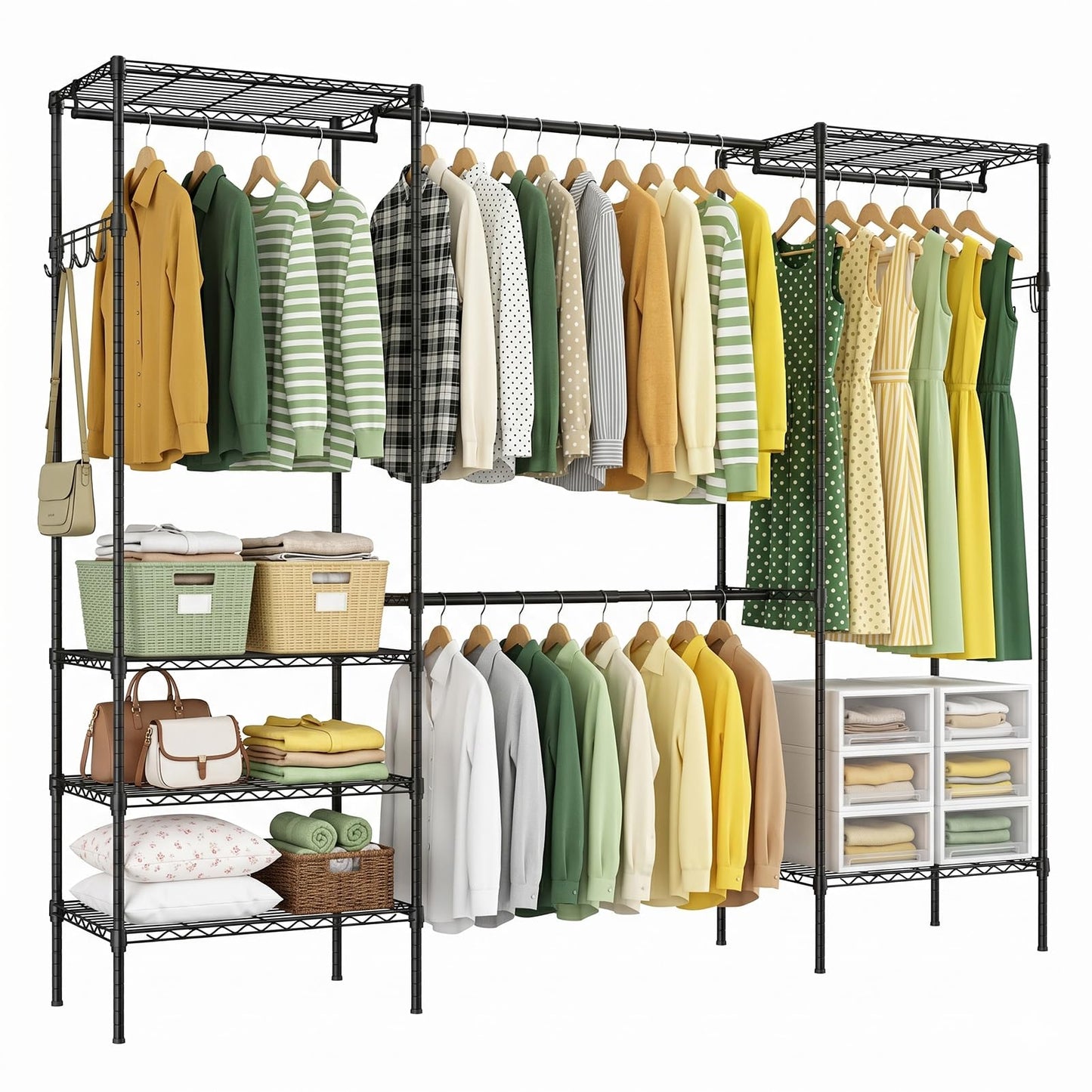 UEAKPIC Heavy Duty Wire Garment Clothes Rack, Adjustable Freestanding Expandable Clothing Rack with 4 Hanging Rods, 15.7" D x (70.9"-90.6") W x 76.8" H, Max Load 1000lbs, Black