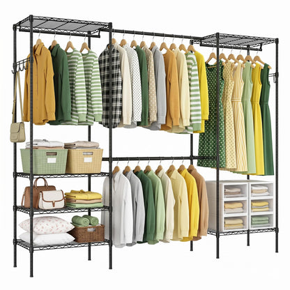 UEAKPIC Heavy Duty Wire Garment Clothes Rack, Adjustable Freestanding Expandable Clothing Rack with 4 Hanging Rods, 15.7" D x (70.9"-90.6") W x 76.8" H, Max Load 1000lbs, Black