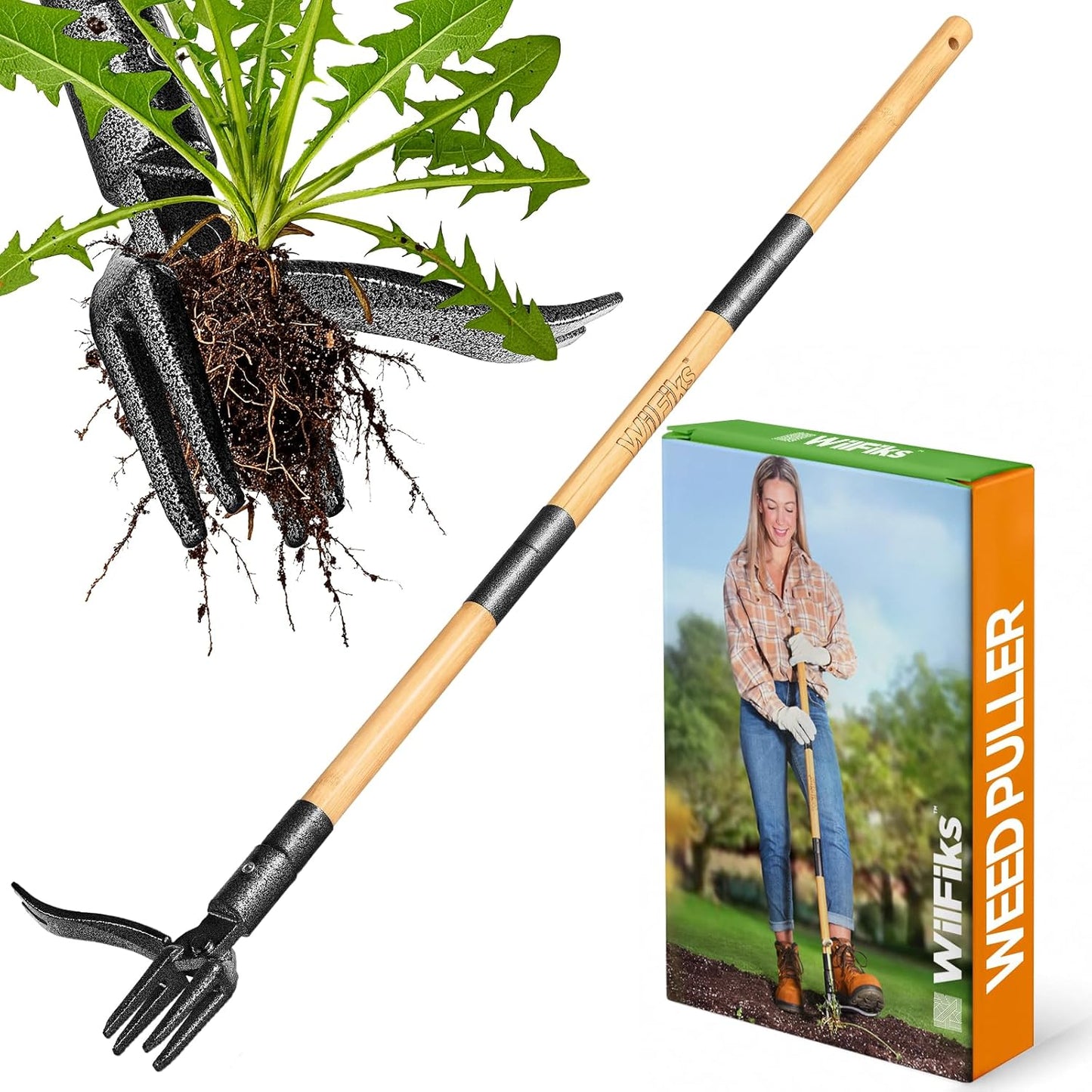 Skiennix Heavy Duty Weed Puller Tool - Stand Up Design with 4 Claw Steel Head & Foot Platform