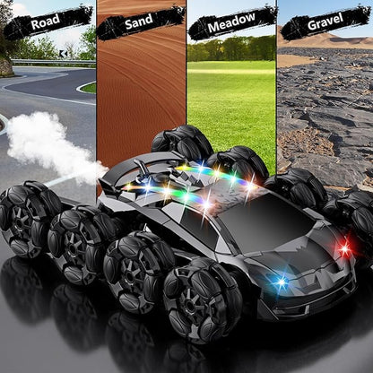 8WD Remote Control Car2.4GHz Gesture Sensing RC Stunt CarCool Spray Rotation RC Car with Lights and MusicAll Terrain Toys for Ages 5-7 Birthday Gifts for Boys Girls(Black)