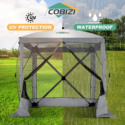 COBIZI 6x6 FT Pop up Gazebo, Popup Canopy Tent, Screened in Gazebos, Waterproof Portable Outdoor Small Screen Tents Sun Shelter,carpas para Patio for Camping, Garden and Backyard,Grey