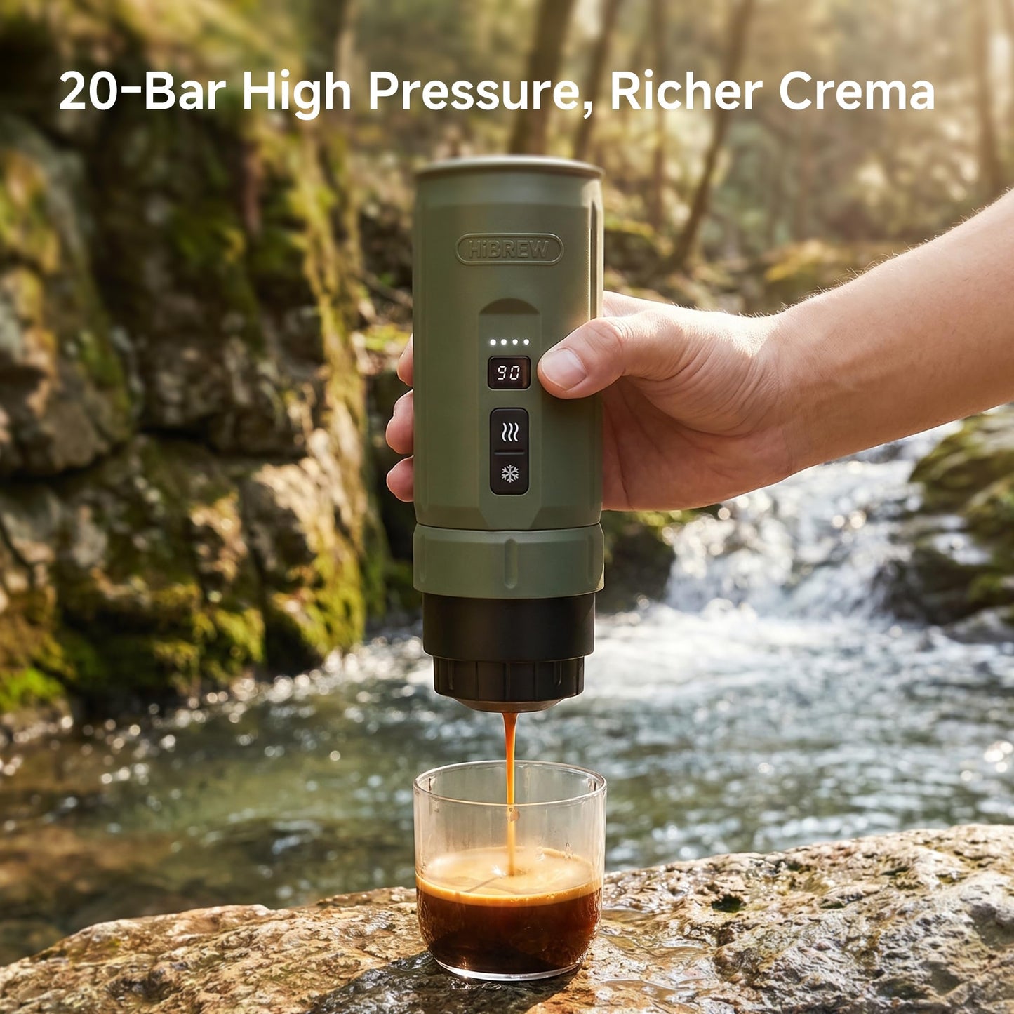 HIBREW H4C Classic - Portable Electric Espresso Machine, USB-C Rechargeable Coffee Maker with Removable Battery, Compatible with Ground Coffee & NS Capsules, Travel & Home(Green)