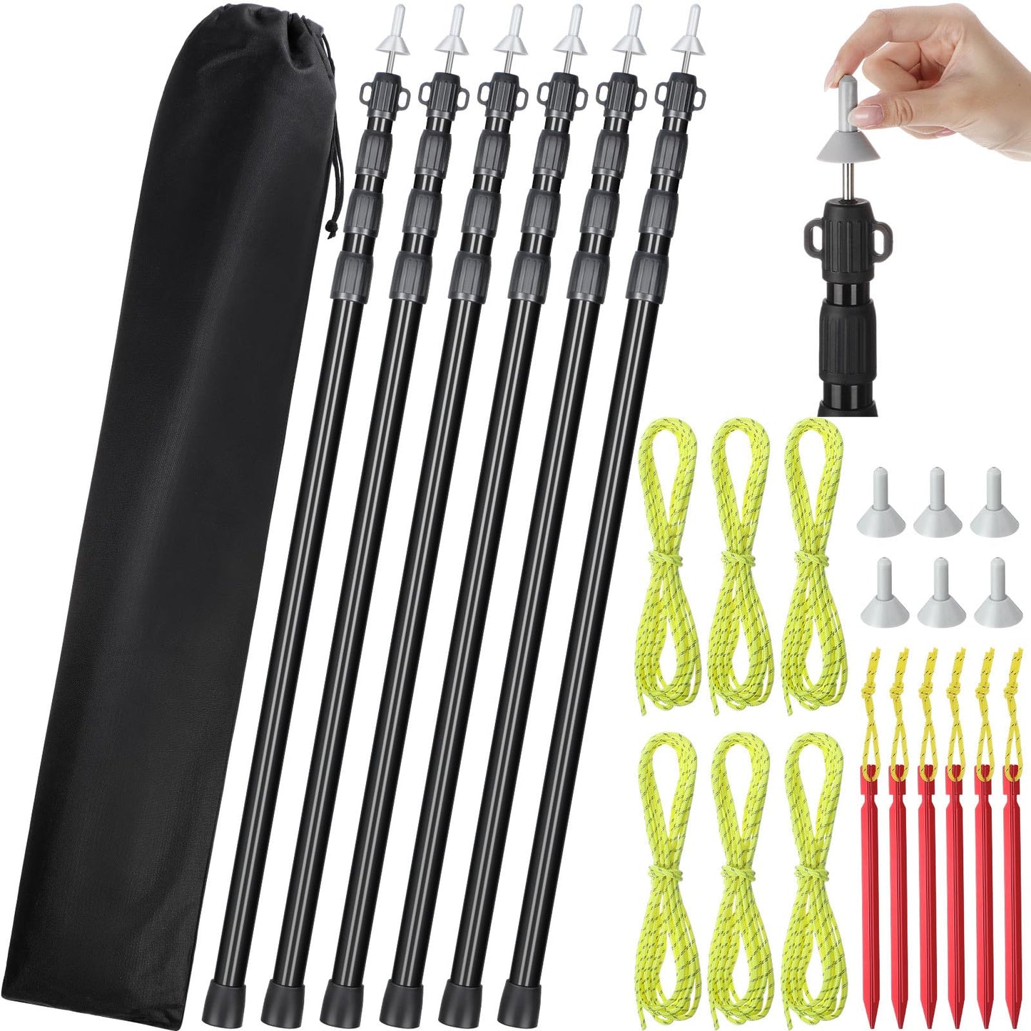 MorningRo 6 Pcs Adjustable Tarp Poles 8.2ft Telescoping Heavy Duty Aluminum Tent Poles Replacement Lightweight Portable Canopy for Tarp Outdoor Camping Hiking Backpacking Awning