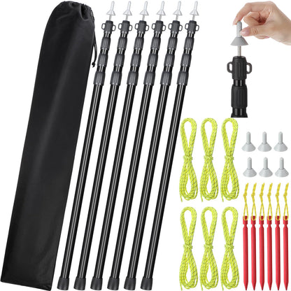 MorningRo 6 Pcs Adjustable Tarp Poles 8.2ft Telescoping Heavy Duty Aluminum Tent Poles Replacement Lightweight Portable Canopy for Tarp Outdoor Camping Hiking Backpacking Awning