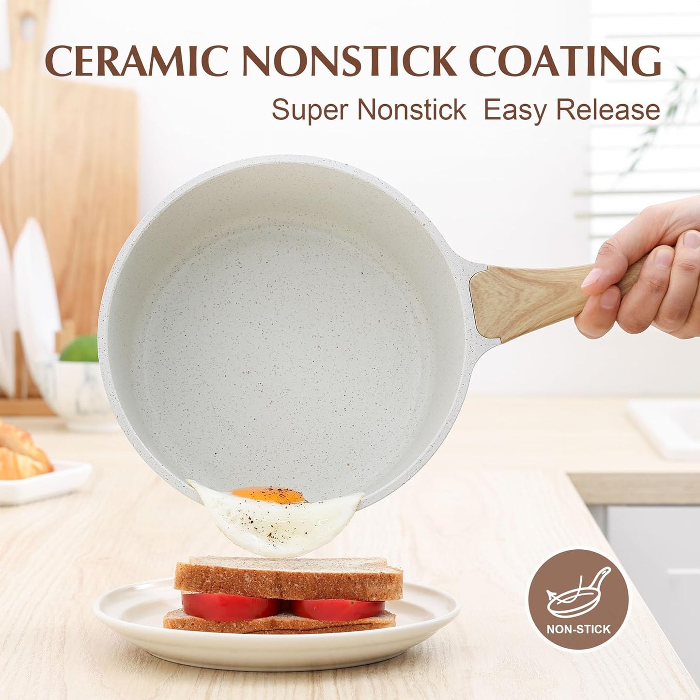 SENSARTE Nonstick White Ceramic Saucepan - 2.0 Quart Cooking Pot with Lid & Stay Cool Handle | Induction Compatible