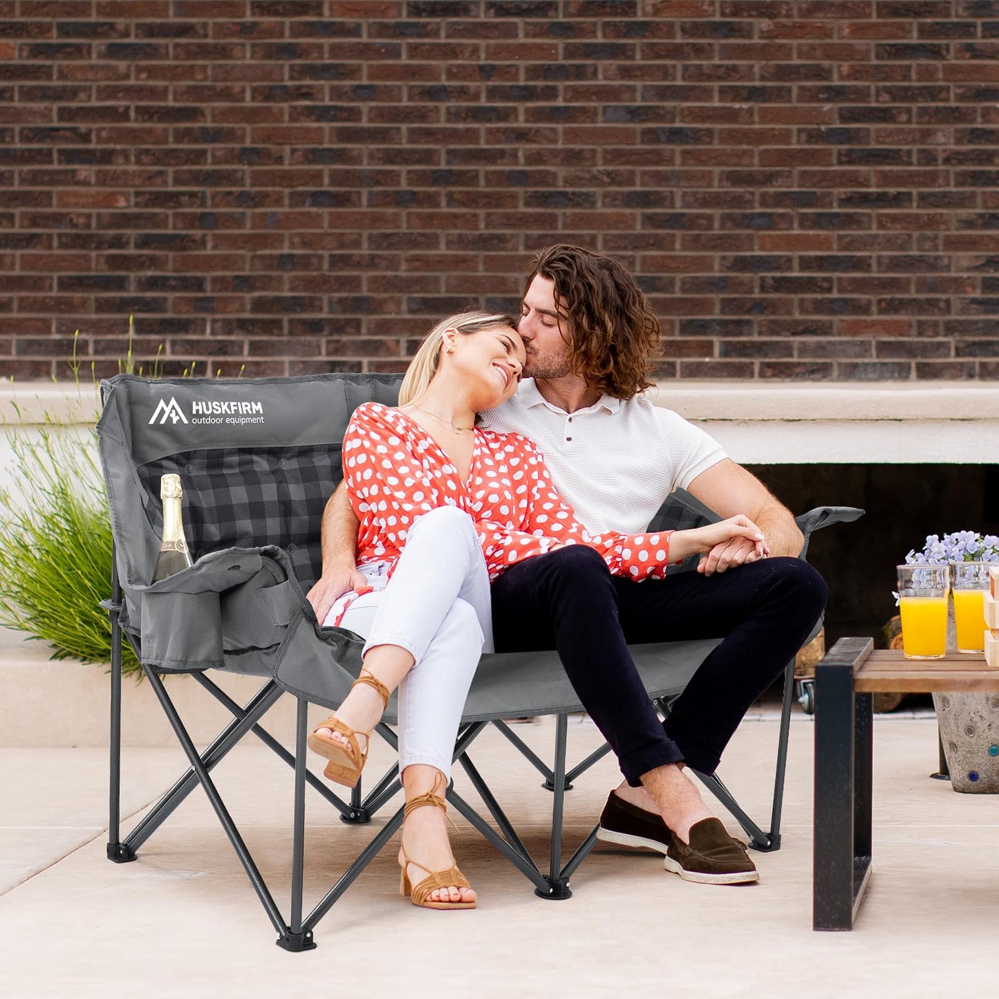 Double Camping Chair Padded 2 Person Camping Chair Camping Loveseat - Heavy Duty Oversized Camping Couch for Adults Outdoor Lawn Beach - Portable Folding Sofa with Cup Holders and Carry Bag, Grey