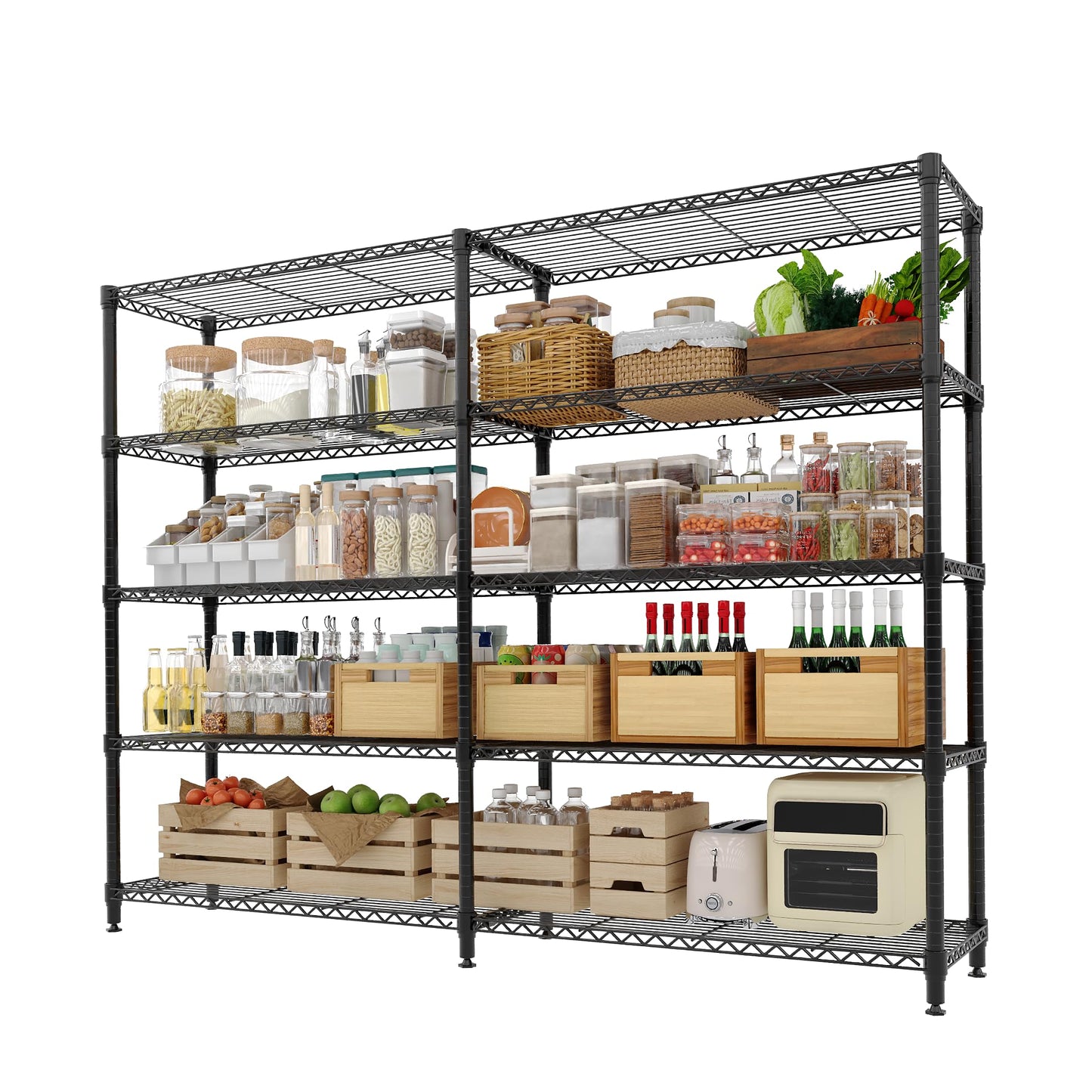 MilleLoom 5-Tier Metal Storage Shelves, Heavy Duty Wire Rack Shelving Unit for Garage Kitchen Storage, 15.7"D x 71"W x 70.5"H Adjustable Shelf for Basement & Pantry Room Organization, Easy Assembly